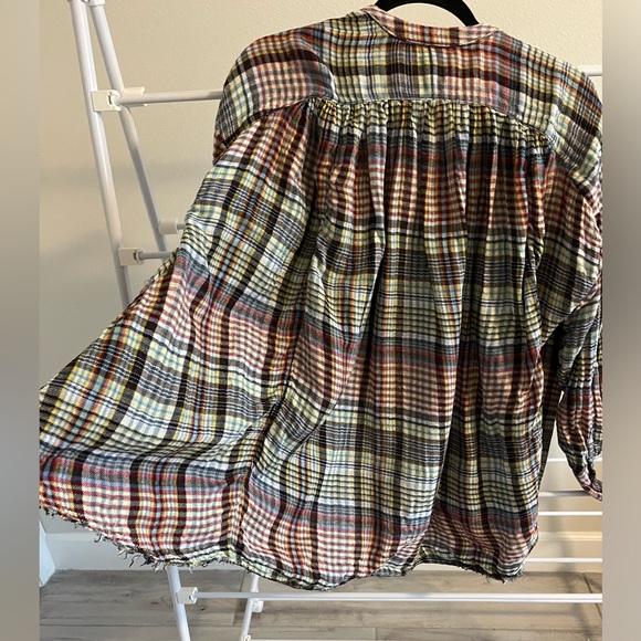 FREE PEOPLE cozy light flannel plaid button down blouse. Full and warm - Picture 5 of 6